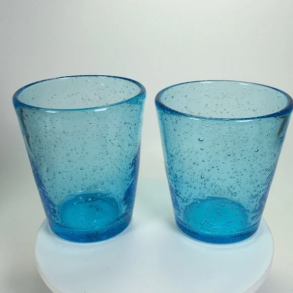 Blue Bubble Glass Hand Blown Drinking Glasses - Picture 3 of 8